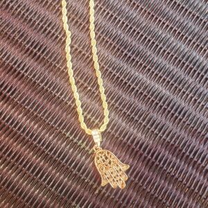 Hamsa Hand of God Eye Protection 14kplated Necklace